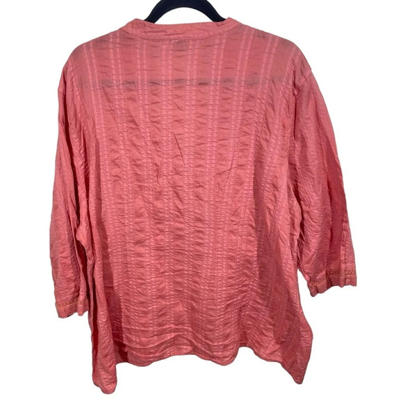 Quizz woman casual button down shirt coral pink beaded floral coastal cotton 22 - Picture 2 of 8